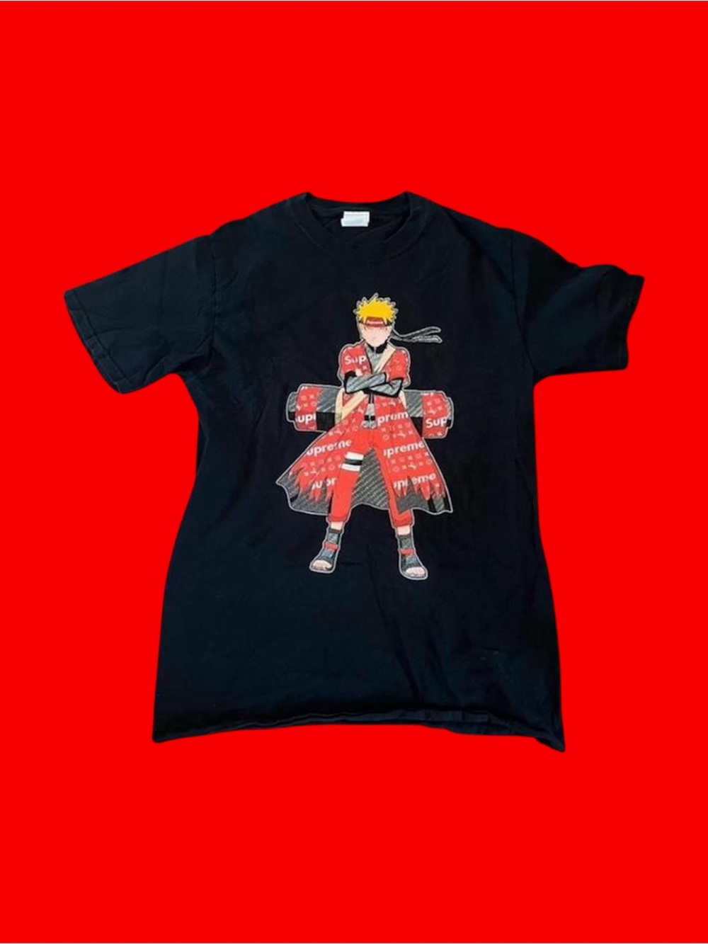 Supreme Black Graphic Short Sleeve Tee with Red Print